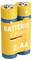 Two AA batteries in yellow and blue packaging labeled 'BATTERIE X-POWER' and '2xAA', with a plus symbol visible on the top battery.<br>
