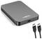 Portable power bank with USB-C port, power indicator lights, and included USB-C cable shown on a white background.