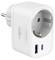 White plug-in power adapter with grounded outlet passthrough and two USB charging ports, shown on a white background.