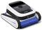 A white and black robotic pool cleaner with blue brushes labeled 'ULTRAMARINE', designed for automated pool maintenance.