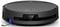 A black robotic vacuum cleaner with a low-profile design, featuring sensors and a central brush, placed on a plain white background.