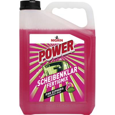Nigrin Power Scheibenklar Fertigmix windshield cleaner in a red 5-liter jug with pink grapefruit scent label.