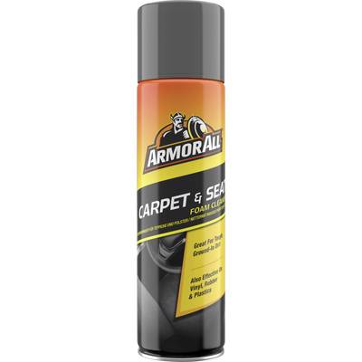 Armor All Carpet & Seat Foam Cleaner spray can, black and orange label, for cleaning car upholstery and carpets.