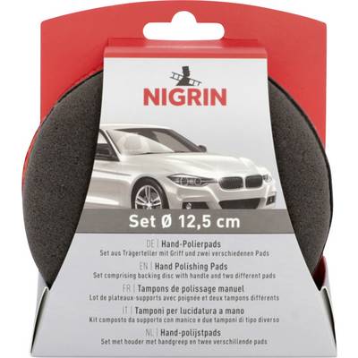 NIGRIN hand polishing pads set, showing a car image and text 'Set Ø 12,5 cm' with two different pads.<br>