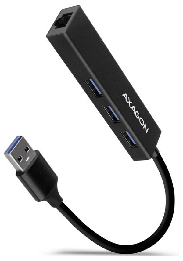AXAGON HMA-GL3A USB hub USB A (USB 3.2 1st gen), Card reader, RJ45 USB 3.0 5 GBit/s + built-in SD card reader Black
