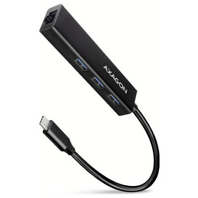 Axagon USB-C to USB-A hub adapter with three USB ports and a connected USB-C plug<br>
