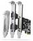 Exploded view of a computer graphics card showing its metal bracket, connectors, and circuit board components.