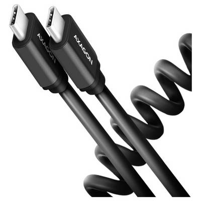 Two black AXAGON USB-C cables with angled connectors and a coiled cable segment on a white background.