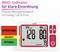 Advertising graphic for a blood pressure monitor featuring a 'WHO indicator for clear classification'; displays measurement accuracy of ±3 mmHg/±5 % pulse and colour-coded blood pressure ranges from hypertension to optimal.