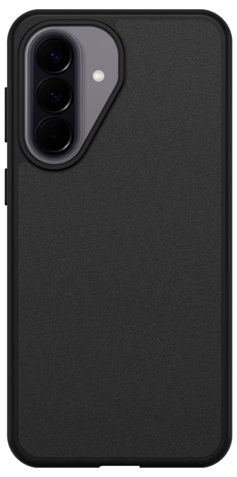 Black smartphone case with a triple camera cutout and flash opening on the back.