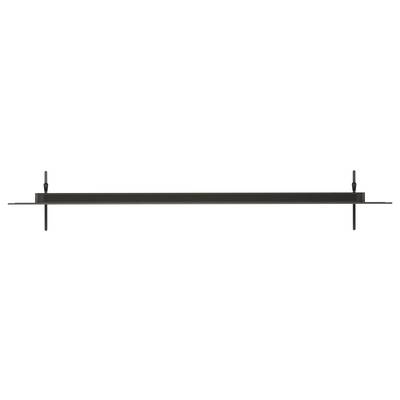 Black rectangular shelf bracket with two vertical support rods and horizontal mounting plate, shown side view on white background.