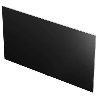 Black flat-screen TV shown at an angle on a white background.