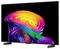 A flat-screen TV displaying a vibrant abstract swirl of neon pink, yellow, blue, green, and purple on a black background.