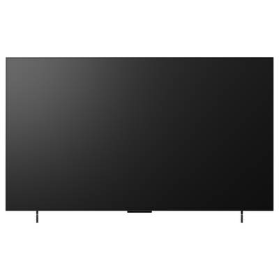 Black flat-screen TV or monitor on stand, shown turned off with a blank screen.