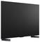 Large black flat-screen television on two angled pedestal feet, shown front view on a white background.