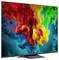 A flat-screen TV displaying a vivid abstract swirl of red, yellow, green, and blue paint-like colors.