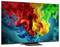 Flat-screen TV displaying a vivid abstract swirl of red, yellow, green, and blue ink-like colors on a dark background.