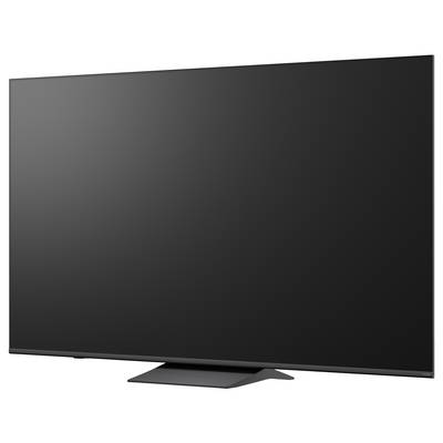 Large black flat-screen television on a stand, shown at a slight angle against a white background.