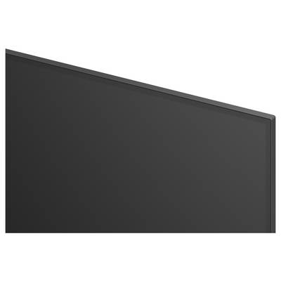 Close-up of a blank dark gray flat-screen display with a thin black bezel, shown at an angle against a white background.