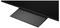 Close-up of a sleek black TV or monitor corner with a textured stand base on a white background.