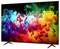 Flat-screen TV displaying a vivid abstract splash of multicolored paint-like smoke on a dark background.