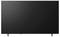 Front view of a large black flat-screen TV with a blank screen and two pedestal legs.