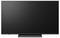 A blank black flat-screen television on a stand, shown front view.<br>