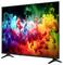 Flat-screen TV displaying a vivid abstract rainbow ink splash on a dark background, shown in a three-quarter view on a white background.