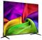 Flat-screen TV displaying a colorful abstract rainbow fabric-like swirl on the screen, with a black stand against a white background.