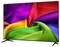 Flat-screen TV displaying a bright rainbow swirl abstract image on its screen<br>