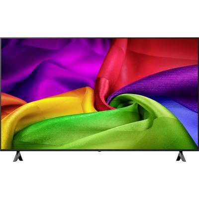 Flat-screen TV displaying colorful silk fabric in rainbow hues, with green, yellow, red, purple, and blue folds.