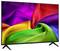 Flat-screen TV displaying colorful abstract fabric-like swirls in rainbow hues on a white background.