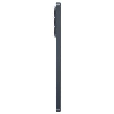 Side view of a black smartphone showing its thin profile, with a protruding side button near the top.<br>