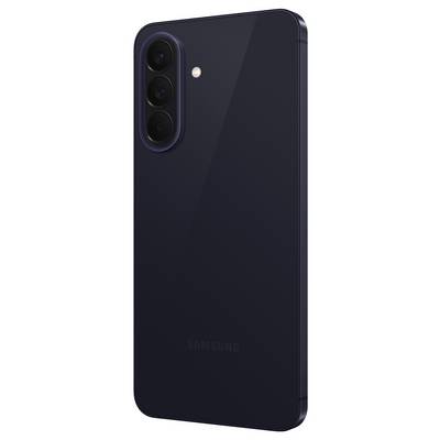 Back view of a black Samsung smartphone with a triple-camera vertical module and flash in the upper left corner.