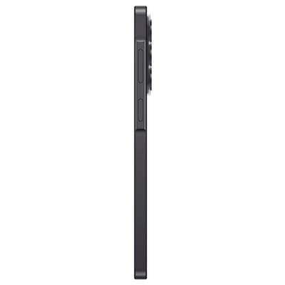 Close-up side view of a black smartphone, showing the volume buttons and side switch on the left edge.