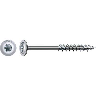 Metal SPAX screw shown in side view with a close-up of the screw head, highlighting its threaded shaft and pointed tip.