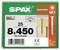 Packaging for SPAX construction screws, size 8 x 450, 25 pieces, made in Germany, zinc-coated class 2 screws for wood construction.