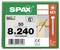 Box of SPAX construction screws, size 8x240, 50 count, made in Germany, labeled T40 and A9J zinc 10μm class 2 T2/C2w.