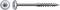 Illustration of a silver SPAX screw with a countersunk head and matching head view, shown in profile on a white background.