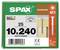 Box of SPAX construction screws, size 10 x 240, quantity 25, made in Germany, with product diagram and dimensions on the packaging.