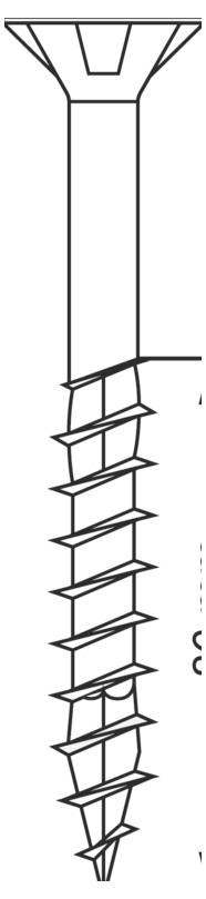 Technical line drawing of a long screw or auger with a flat, flared head and pointed tip, shown vertically on a white background.