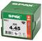 Green SPAX box of 200 4x45 screws, made in Germany, with T20 drive and product size details on the label.