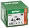 Green SPAX screw box labeled '3,5x45' with 200 screws, 'Made in Germany,' and a T20 drive icon.