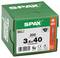 Green SPAX screw box labeled '3,5×40' and '200', with product details and barcode on the front.
