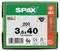 Box of SPAX T20 200 wood screws, labeled '3,5x40', made in Germany, with product diagram and barcode.