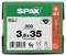 Box of SPAX construction screws, labeled '200' and '3,5x35', made in Germany with T20 drive and product code BLAX fIZn/nc/TL/96.