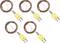 Five coiled brown thermocouple probes with yellow two-prong connectors on a white background.
