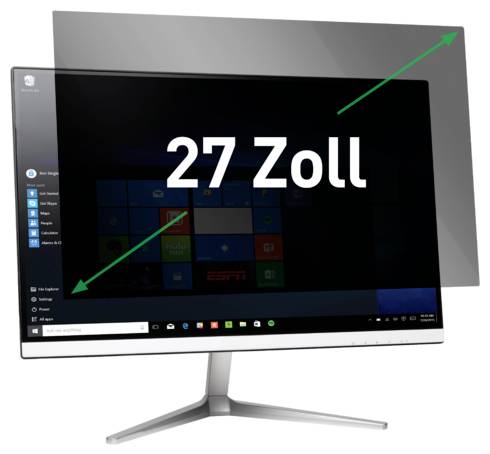 27-inch desktop monitor shown front-on with a thin bezel and silver stand, labeled '27 Zoll'<br>
