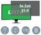 34-inch 21:9 LEITZ monitor shown with four feature icons below for eye comfort, screen protection, privacy, and fingerprint security.