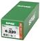 Green SPAX product box showing screws, labeled '6x220' and 'T 30', with a front barcode and 'Made in Germany'.